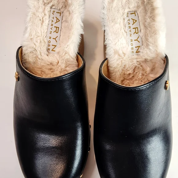 Taryn Rose Black Mules with Platform Sole and Plush Lining Sz 7.5 - Picture 2 of 10